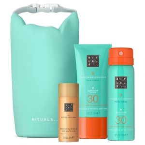Set de ingrijire Rituals The of Karma 50ml Crema solara faciala SPF 30+50ml Spray cu protectie solara SPF 30+30ml Ulei strălucitor de corp, Unisex